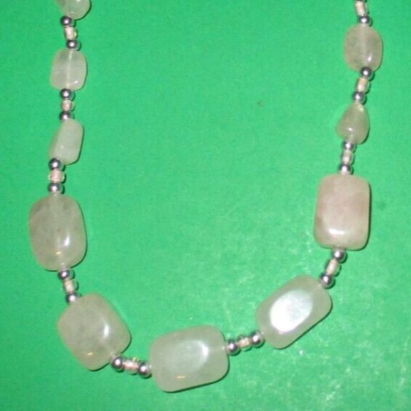 Chunky 18" Beaded Necklace Rose Quartz Jewelry Pink Silver Beads - Picture 5 of 6